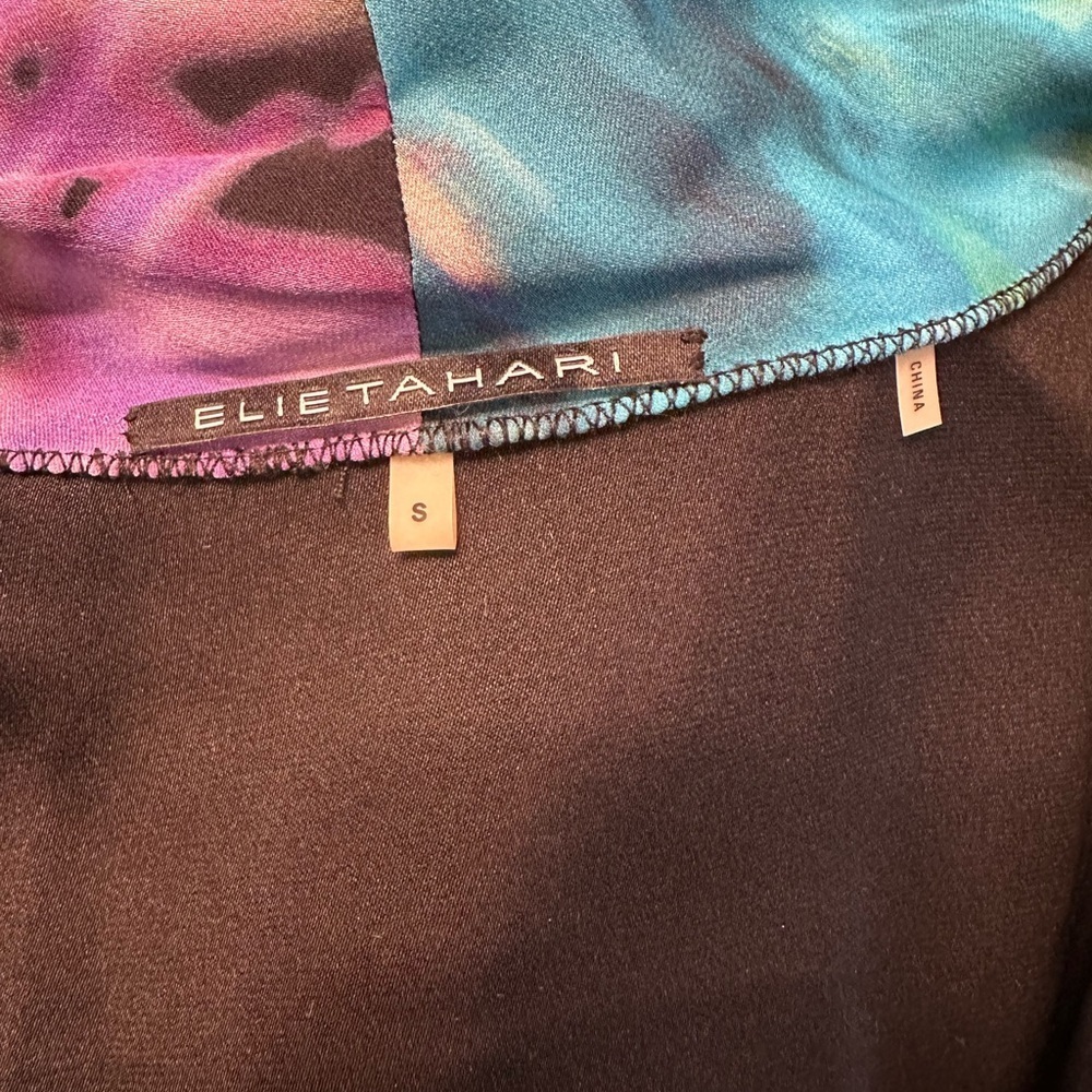ELIE TAHARI S Blue Purple Black Silk Abstract Blouse R $295 - Picture 10 of 14